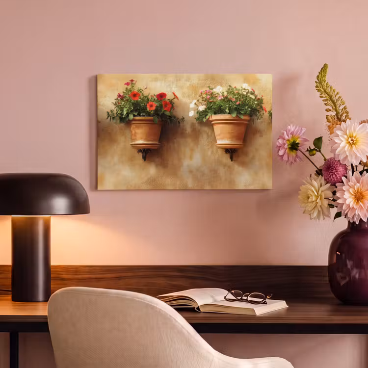 Canvas schilderij - Bloempotten - Muur - Vintage — 4