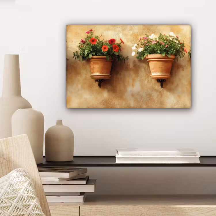 Canvas schilderij - Bloempotten - Muur - Vintage — 5