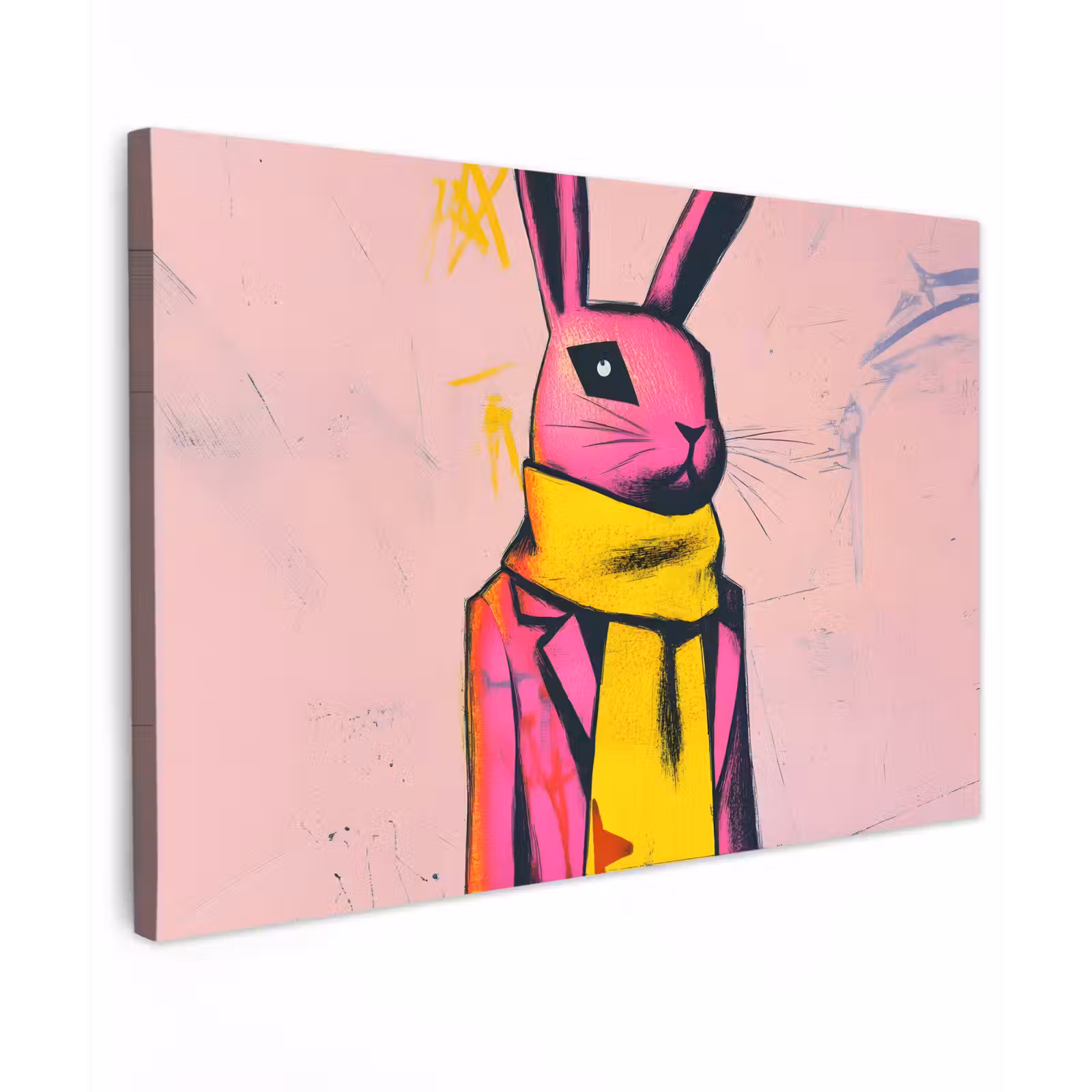 Canvas schilderij - Abstract - Konijn - Sjaal - Geel — 1