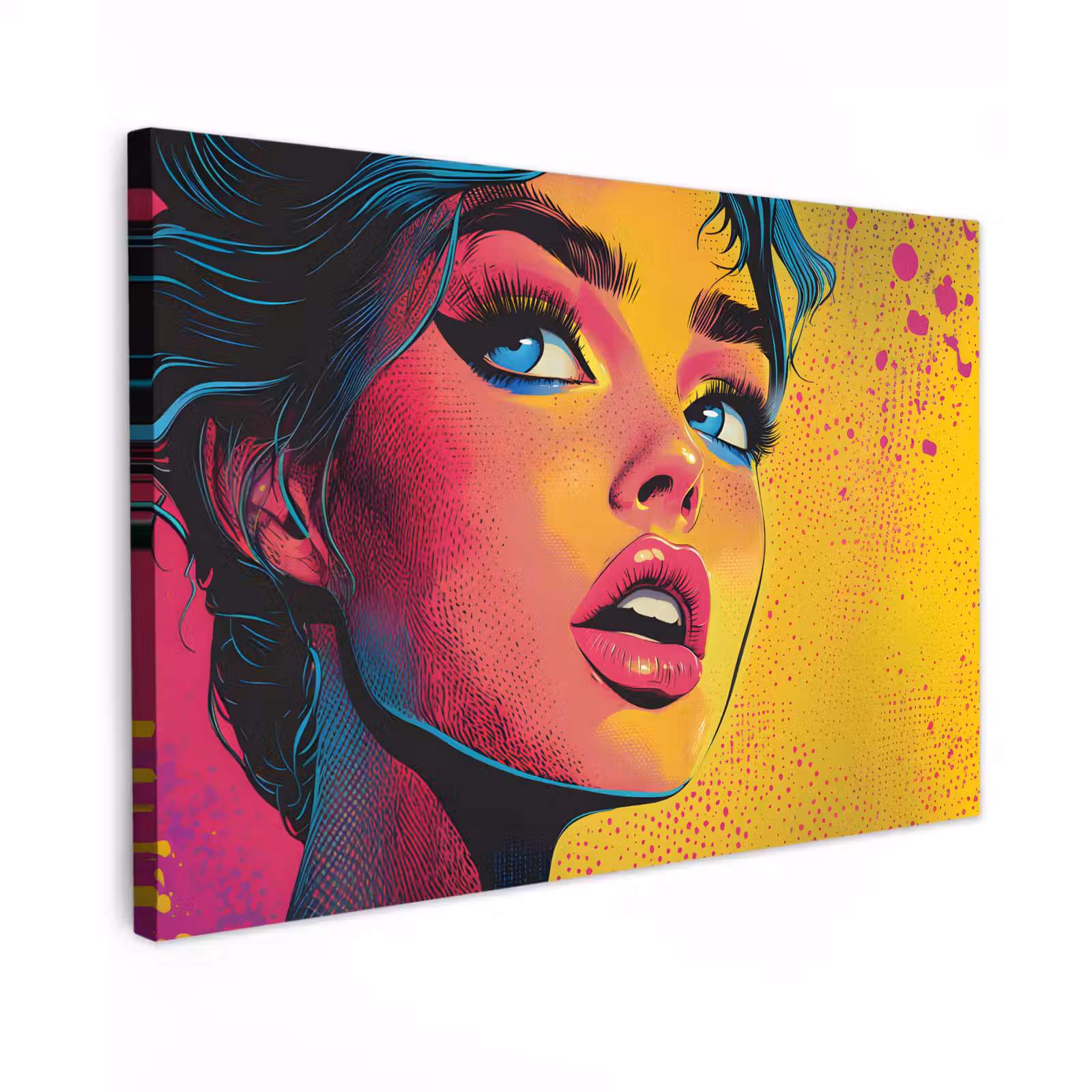 Canvas schilderij - Close-up - Vrouwengezicht - Stippen - Geel — 1