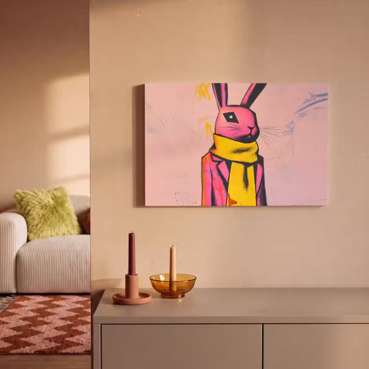 Canvas schilderij - Abstract - Konijn - Sjaal - Geel — 2