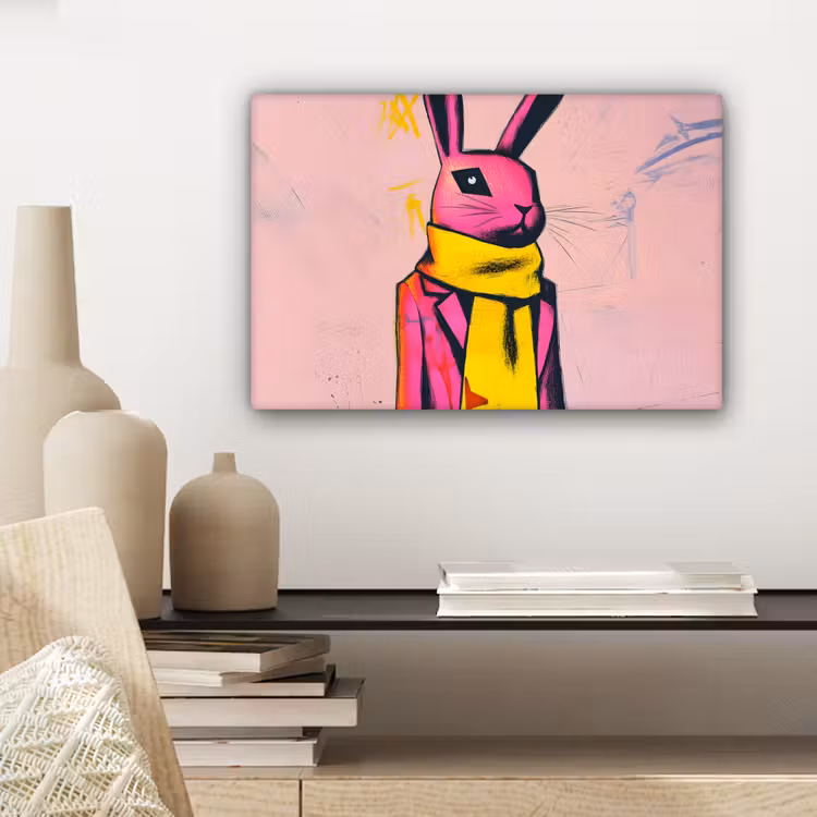 Canvas schilderij - Abstract - Konijn - Sjaal - Geel — 5