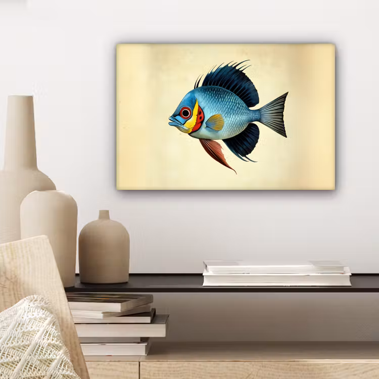 Canvas schilderij - Blauw - Kieuwen - Vis - Illustratie — 5