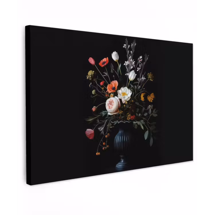 Canvas schilderij - Bloemstuk - Vaas - Zwart — 1