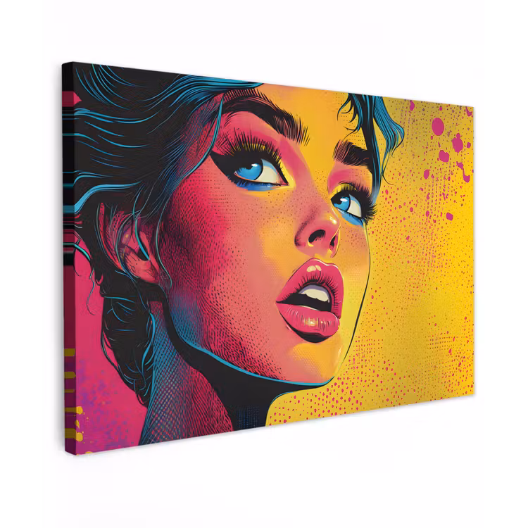 Canvas schilderij - Close-up - Vrouwengezicht - Stippen - Geel — 1