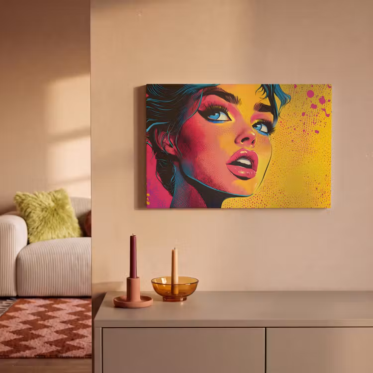 Canvas schilderij - Close-up - Vrouwengezicht - Stippen - Geel — 2