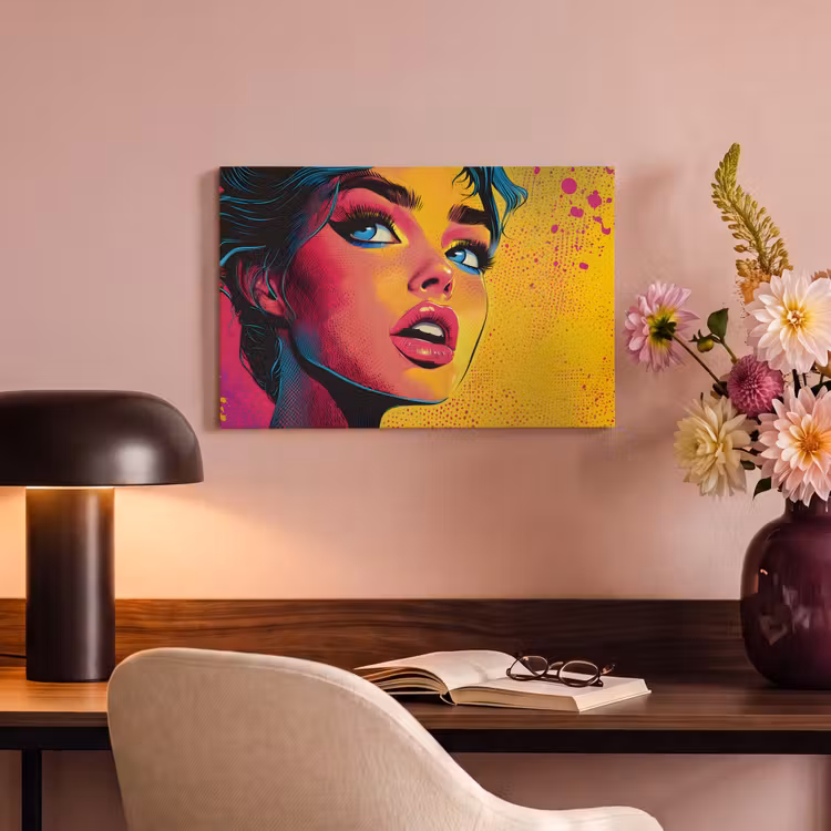 Canvas schilderij - Close-up - Vrouwengezicht - Stippen - Geel — 4