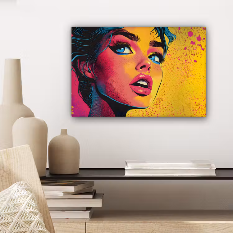 Canvas schilderij - Close-up - Vrouwengezicht - Stippen - Geel — 5
