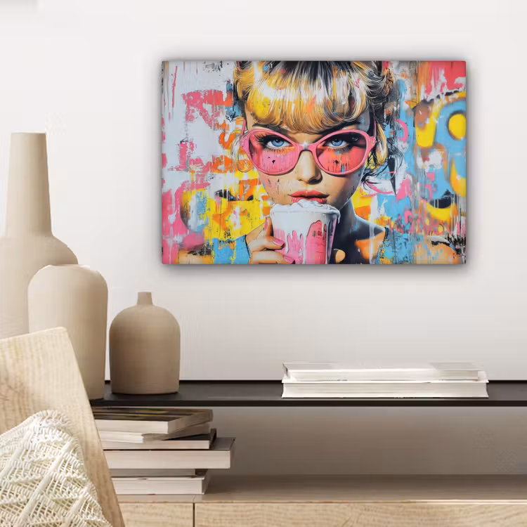 Canvas schilderij - Expressief - Milkshake - Vrouw - Felle kleuren — 5
