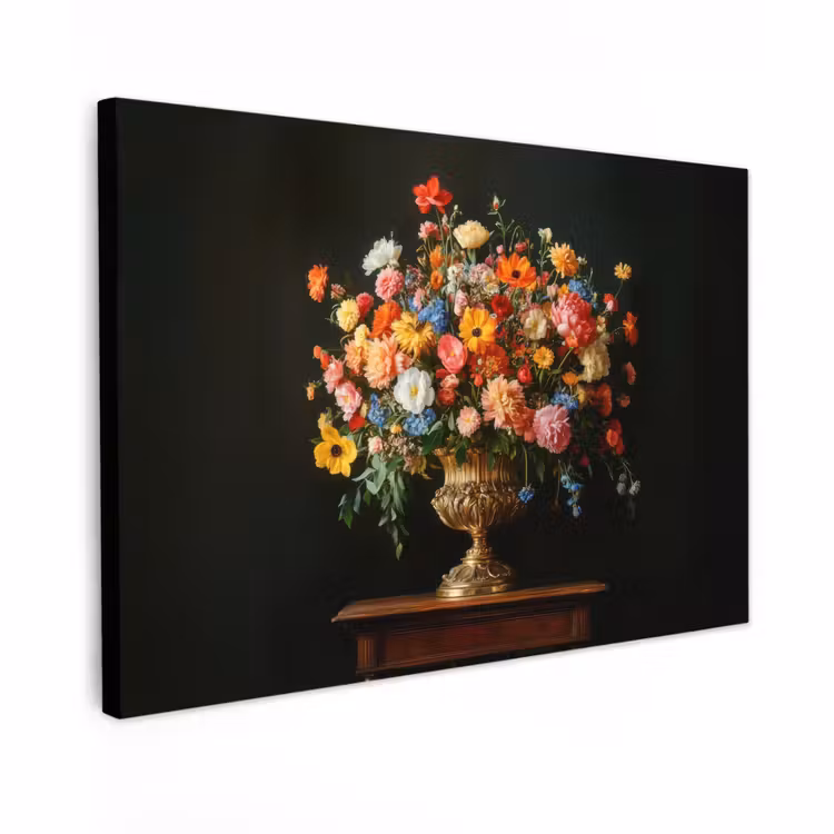 Canvas schilderij - Goud - Bloemen - Kleuren - Vaas — 1
