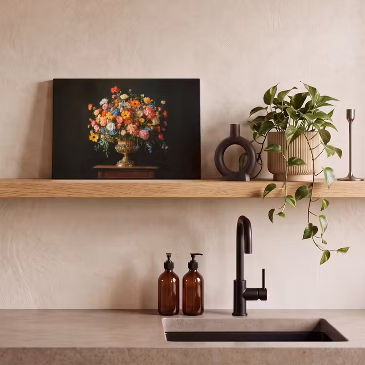 Canvas schilderij - Goud - Bloemen - Kleuren - Vaas — 3