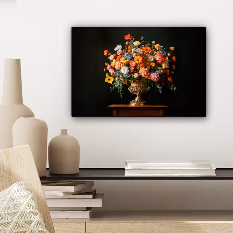 Canvas schilderij - Goud - Bloemen - Kleuren - Vaas — 5
