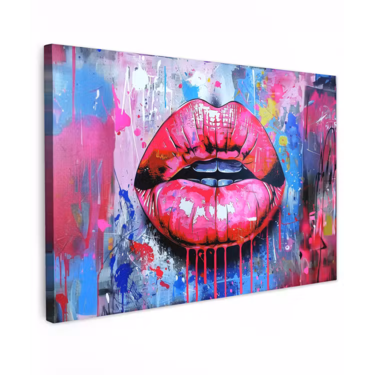 Canvas schilderij - Graffiti - Lippen - Felroze - Geschilderd — 1