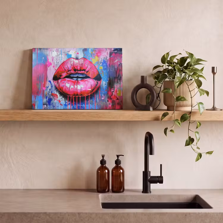 Canvas schilderij - Graffiti - Lippen - Felroze - Geschilderd — 3
