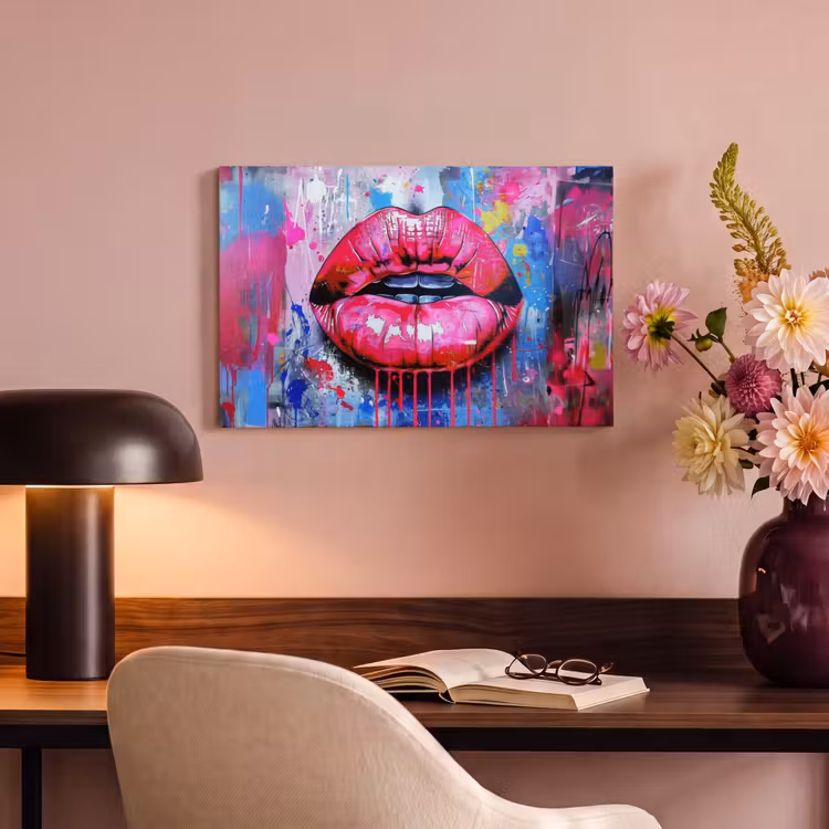 Canvas schilderij - Graffiti - Lippen - Felroze - Geschilderd — 4