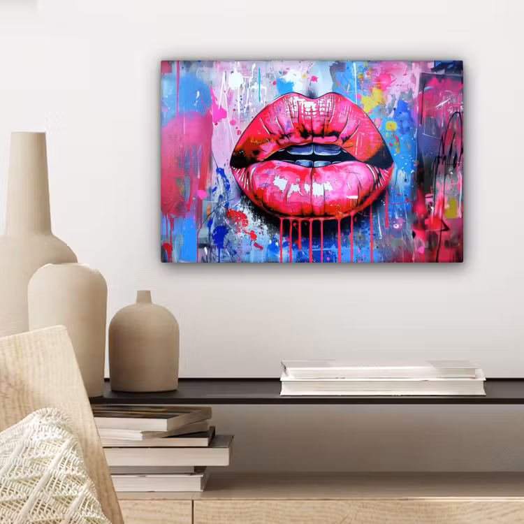 Canvas schilderij - Graffiti - Lippen - Felroze - Geschilderd — 5