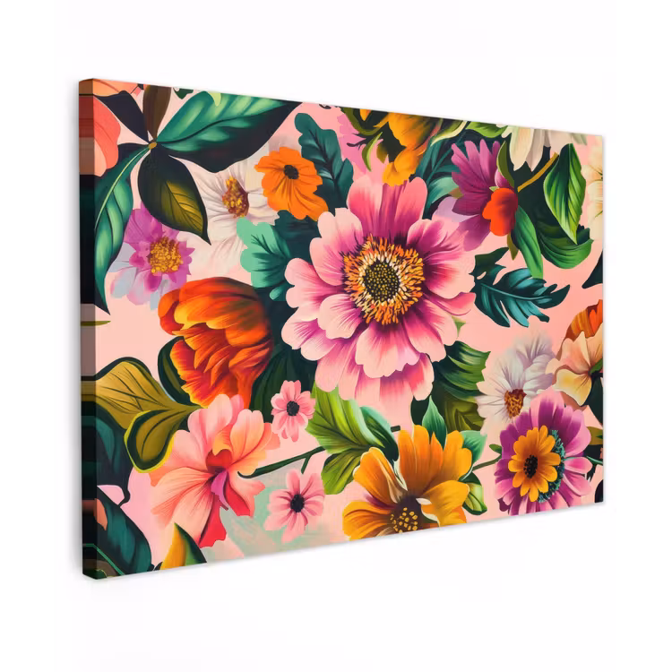 Canvas schilderij - Bloemen - Kleurrijk - Roze — 1