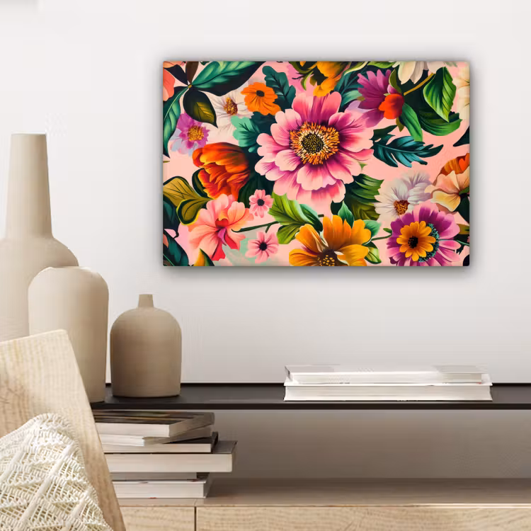 Canvas schilderij - Bloemen - Kleurrijk - Roze — 5
