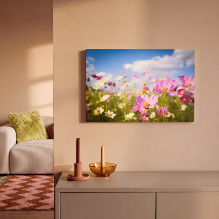 Canvas schilderij - Bloemen - Wei - Paars - Gras - Wit - Wolken - Blauw — 2