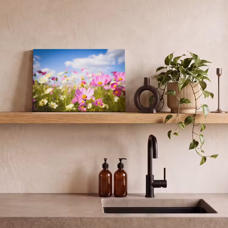 Canvas schilderij - Bloemen - Wei - Paars - Gras - Wit - Wolken - Blauw — 3