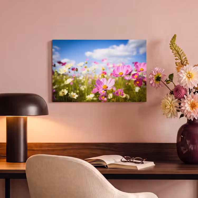 Canvas schilderij - Bloemen - Wei - Paars - Gras - Wit - Wolken - Blauw — 4