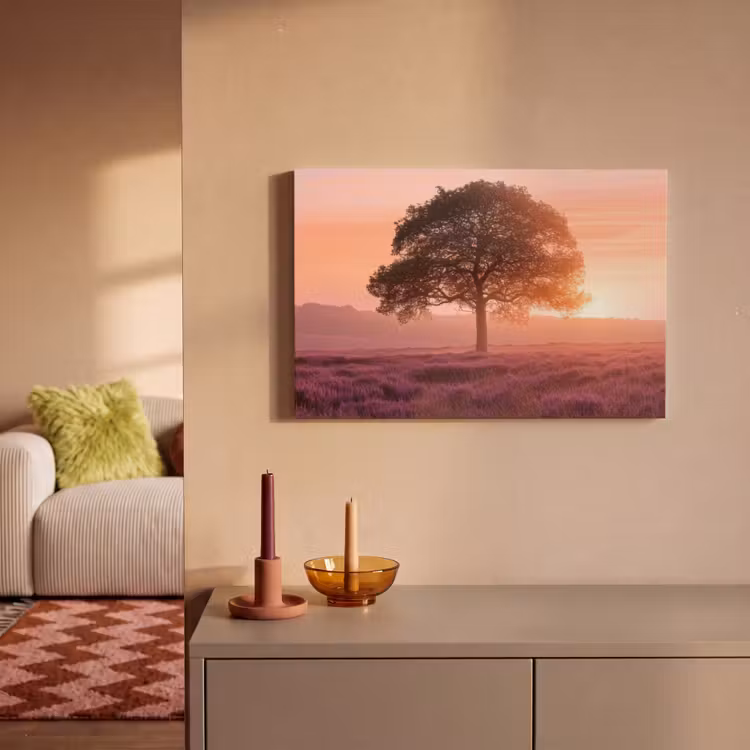 Canvas schilderij - Boom - Heide - Zonsopgang — 2