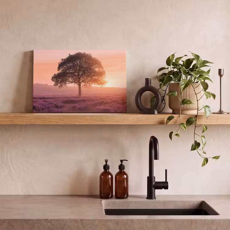 Canvas schilderij - Boom - Heide - Zonsopgang — 3