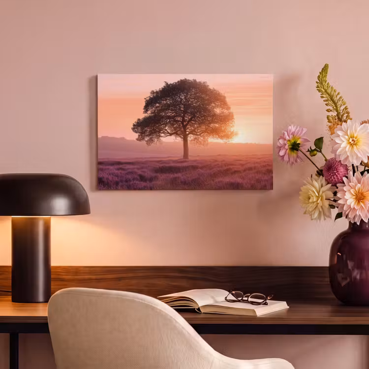 Canvas schilderij - Boom - Heide - Zonsopgang — 4