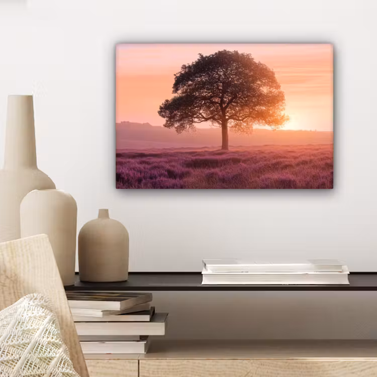 Canvas schilderij - Boom - Heide - Zonsopgang — 5