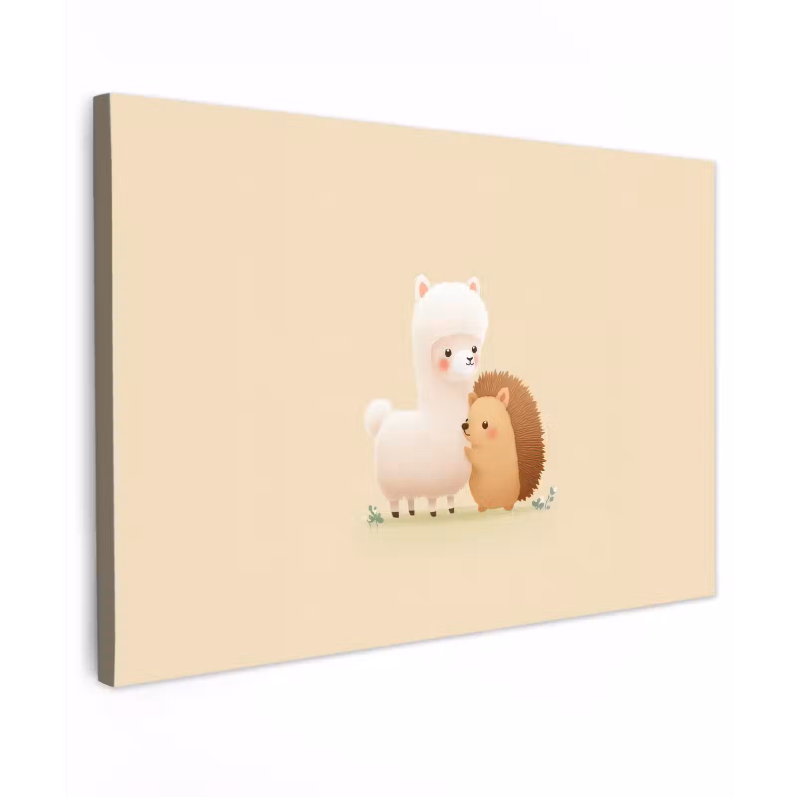 Canvas schilderij - Alpaca - Egel - Bruin - Knuffelen — 1