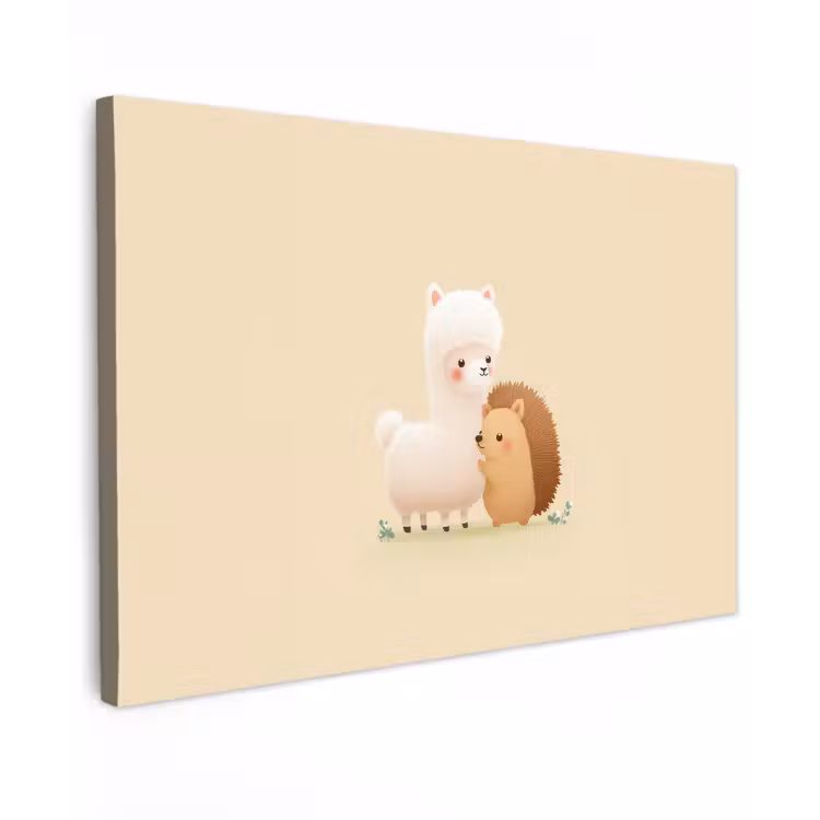 Canvas schilderij - Alpaca - Egel - Bruin - Knuffelen — 1