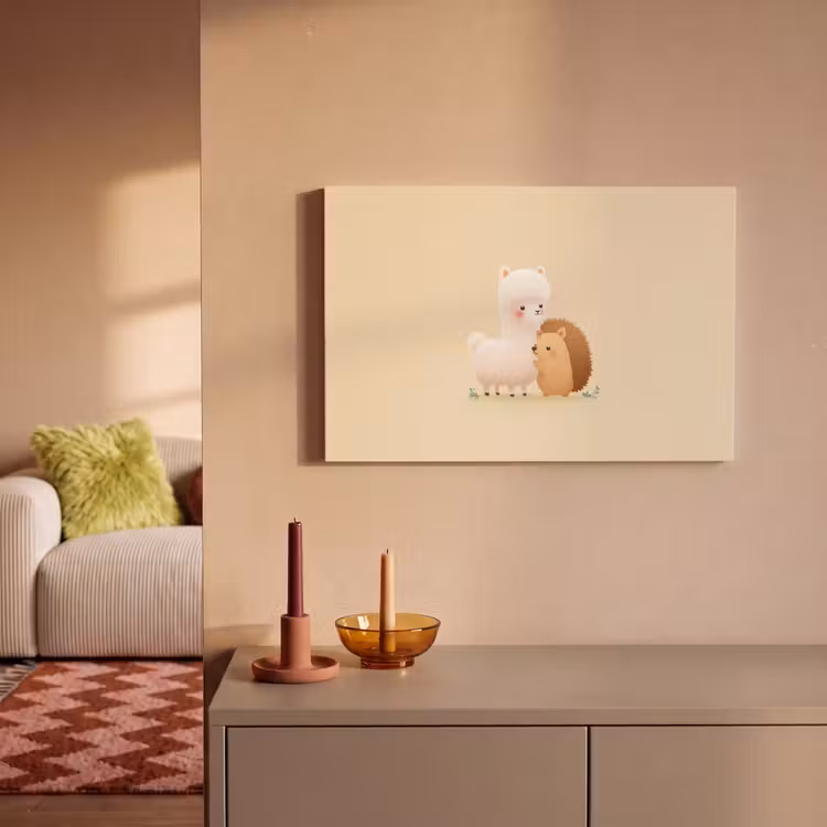 Canvas schilderij - Alpaca - Egel - Bruin - Knuffelen — 2