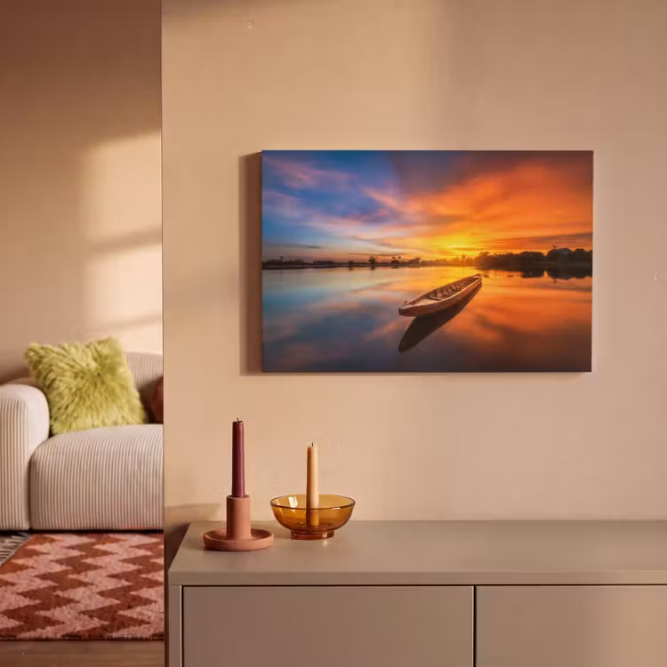 Canvas schilderij - Boot - Water - Zonsondergang - Oranje - Water — 2