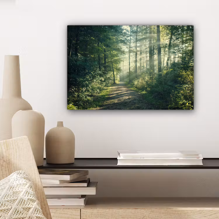 Canvas schilderij - Bos - Pad - Zon - Bomen - Groen - Natuur — 5