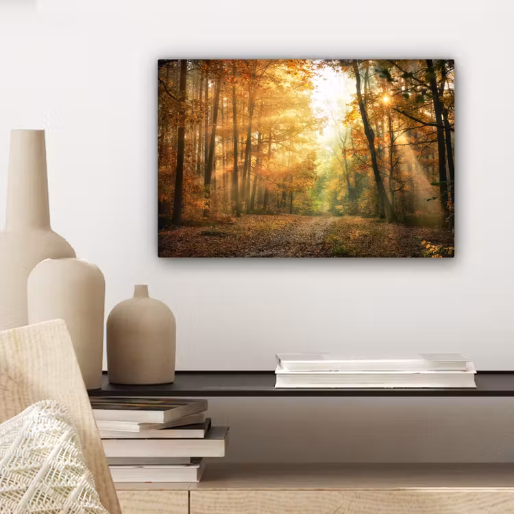 Canvas schilderij - Bos - Herfst - Zon - Landschap - Natuur - Bomen - Bladeren — 5