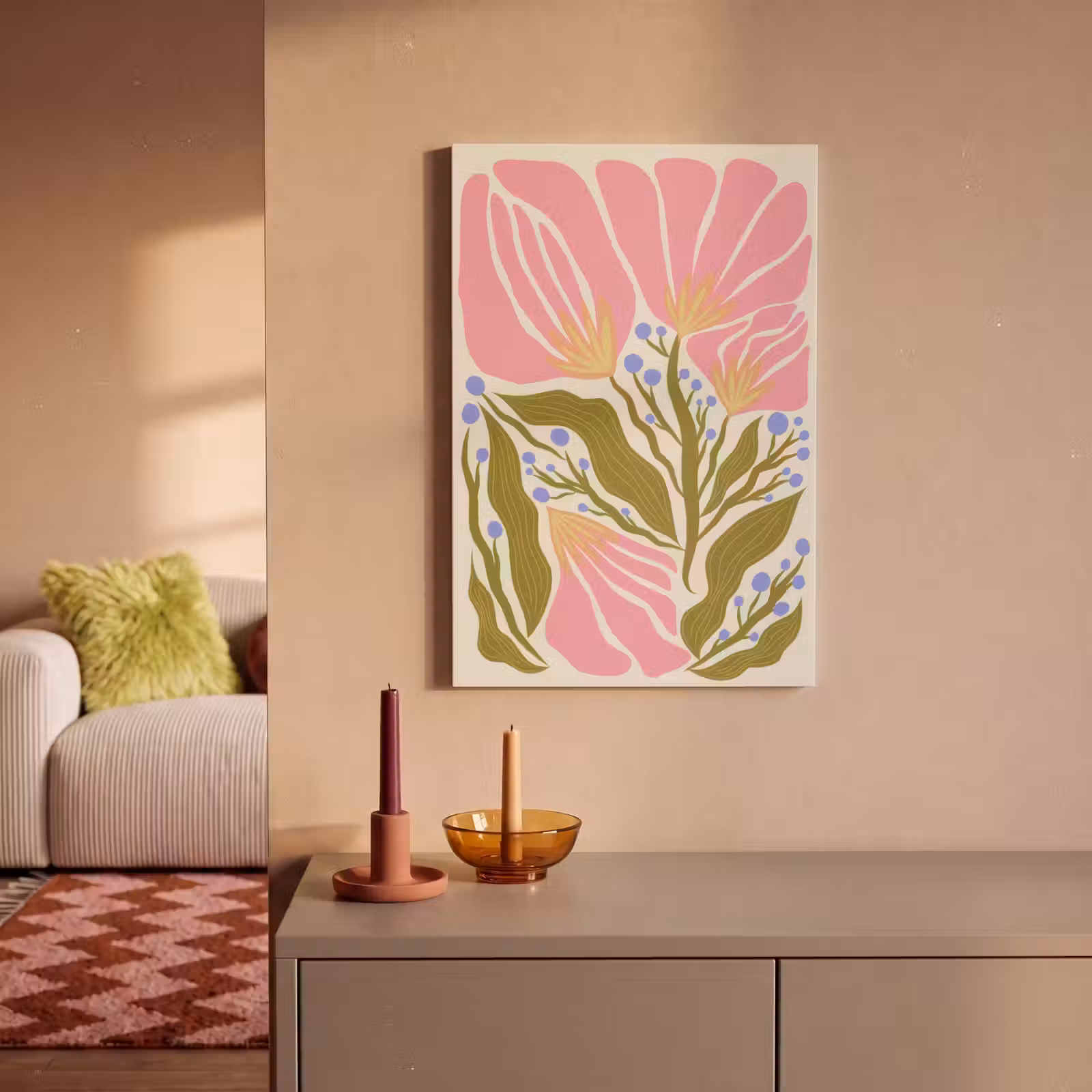 Canvas schilderij - Bloemen - Bladeren - Abstract - Roze — 1