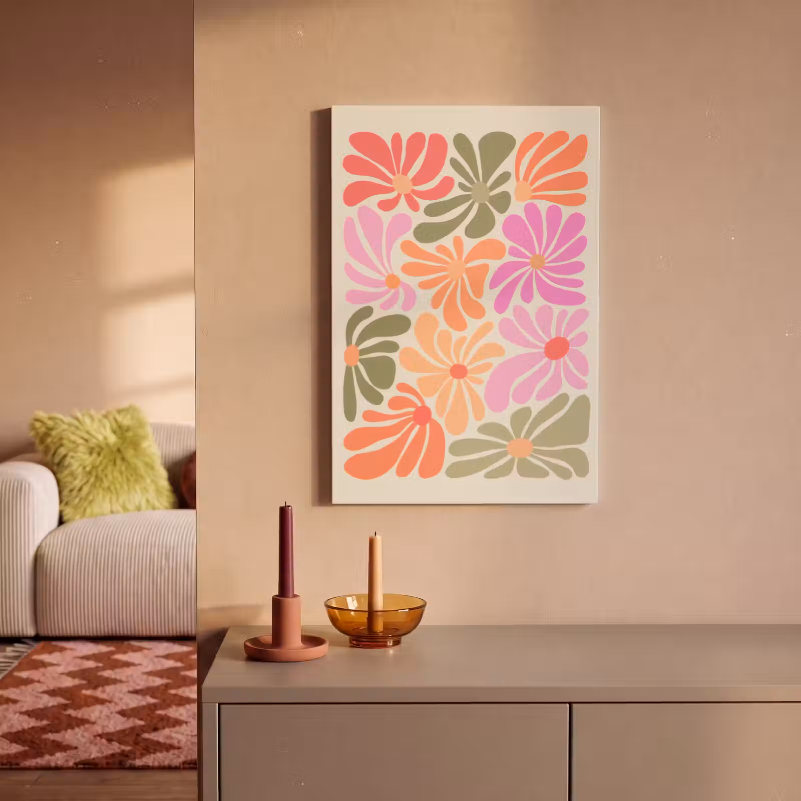 Canvas schilderij - Bloemvormen - Retro - Kleurrijk — 1
