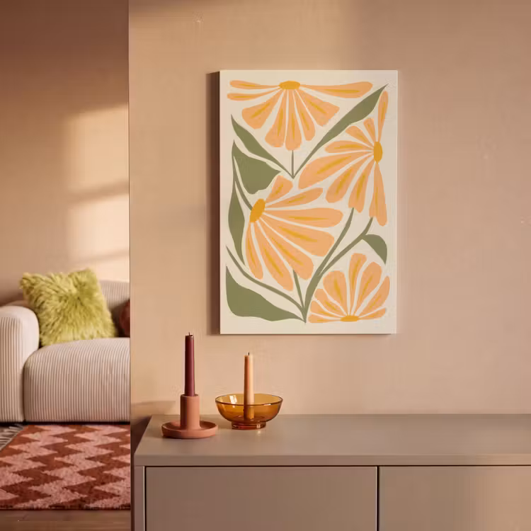 Canvas schilderij - Blaadjes - Zachtoranje - Bloemen — 1