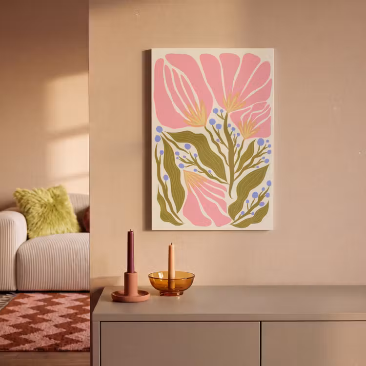 Canvas schilderij - Bloemen - Bladeren - Abstract - Roze — 1