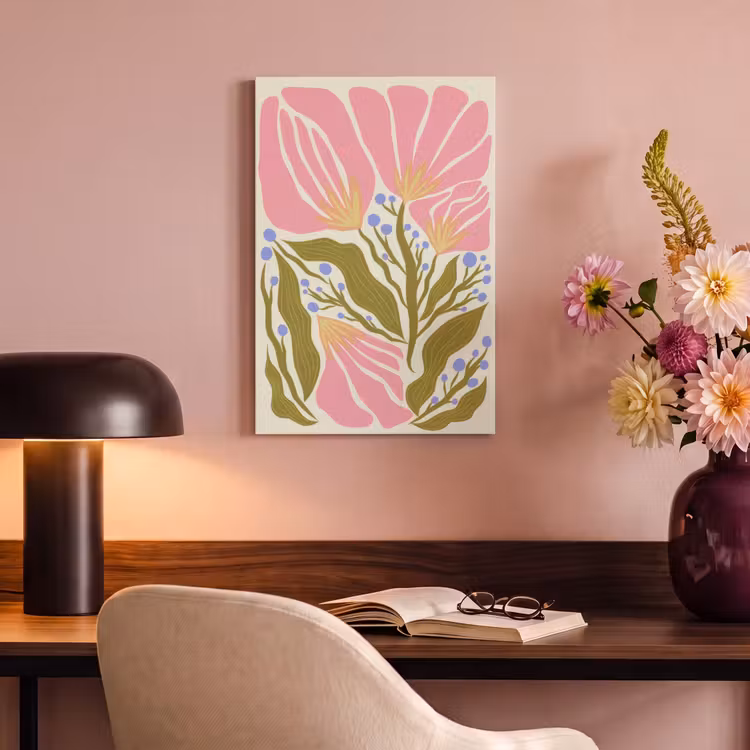 Canvas schilderij - Bloemen - Bladeren - Abstract - Roze — 2
