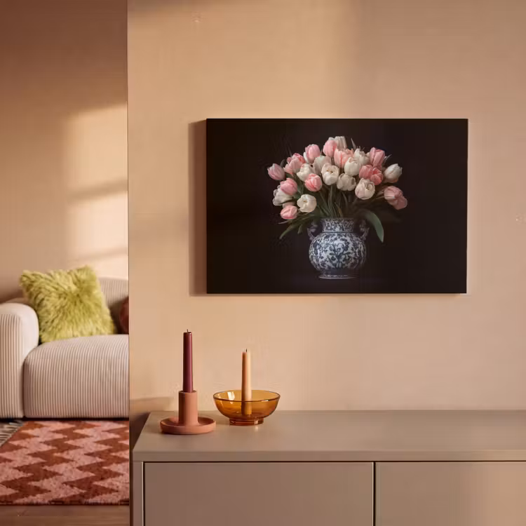 Canvas schilderij - Bloemen - Roze - Tulpen - Vaas — 2