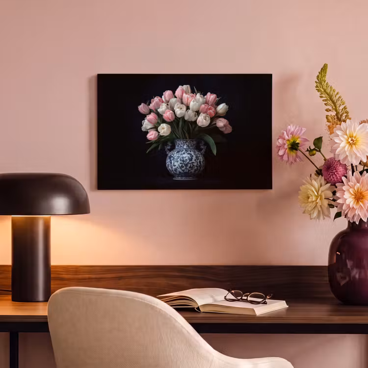 Canvas schilderij - Bloemen - Roze - Tulpen - Vaas — 4