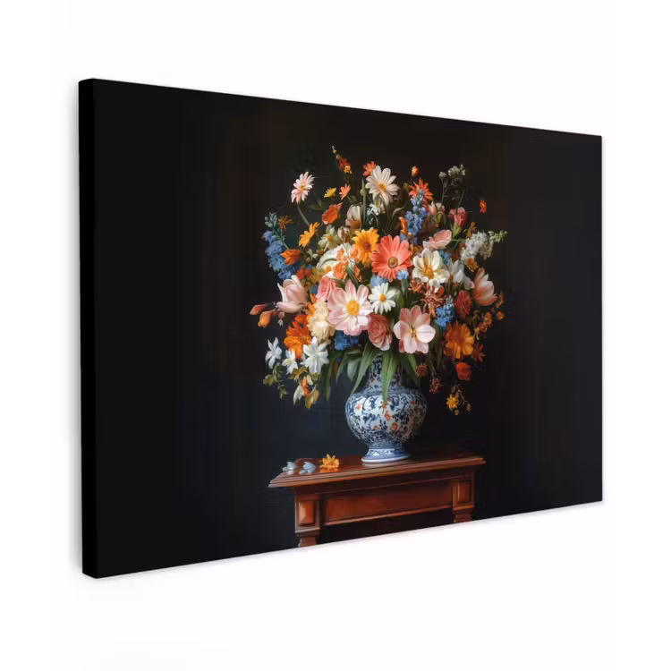 Canvas schilderij - Boeket - Roze - Bloemen - Vaas — 1