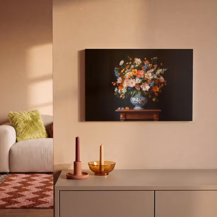 Canvas schilderij - Boeket - Roze - Bloemen - Vaas — 2