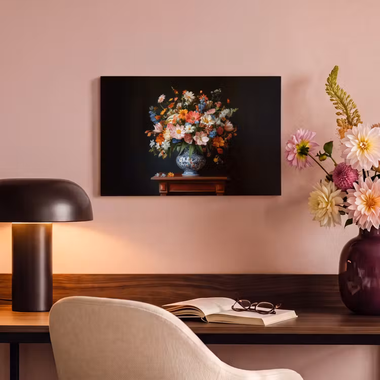 Canvas schilderij - Boeket - Roze - Bloemen - Vaas — 4