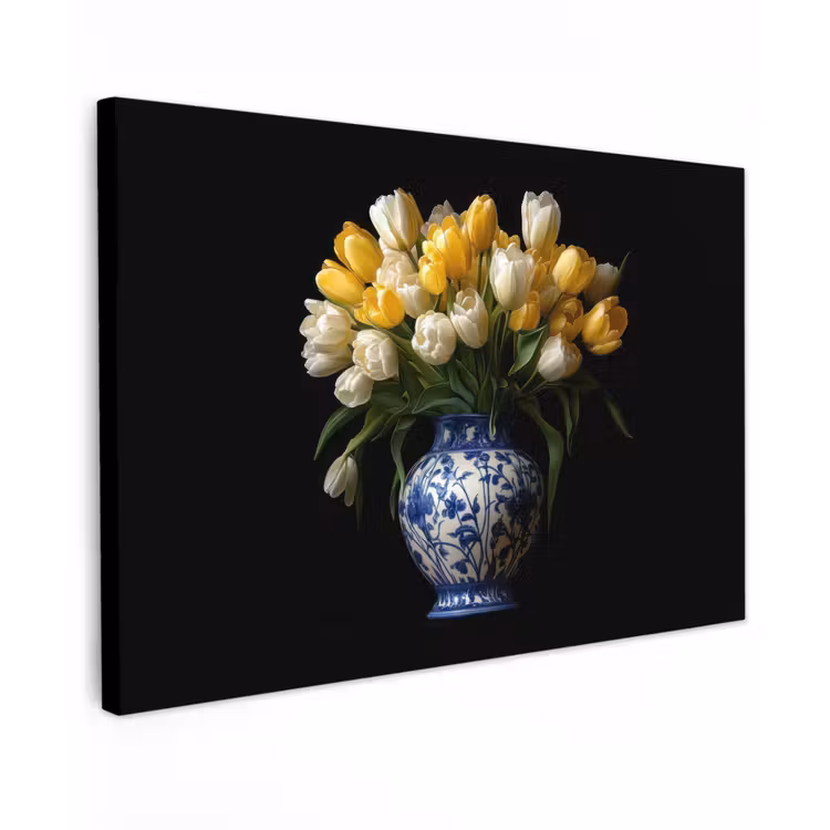 Canvas schilderij - Geel - Tulpen - Vaas - Bloemen — 1