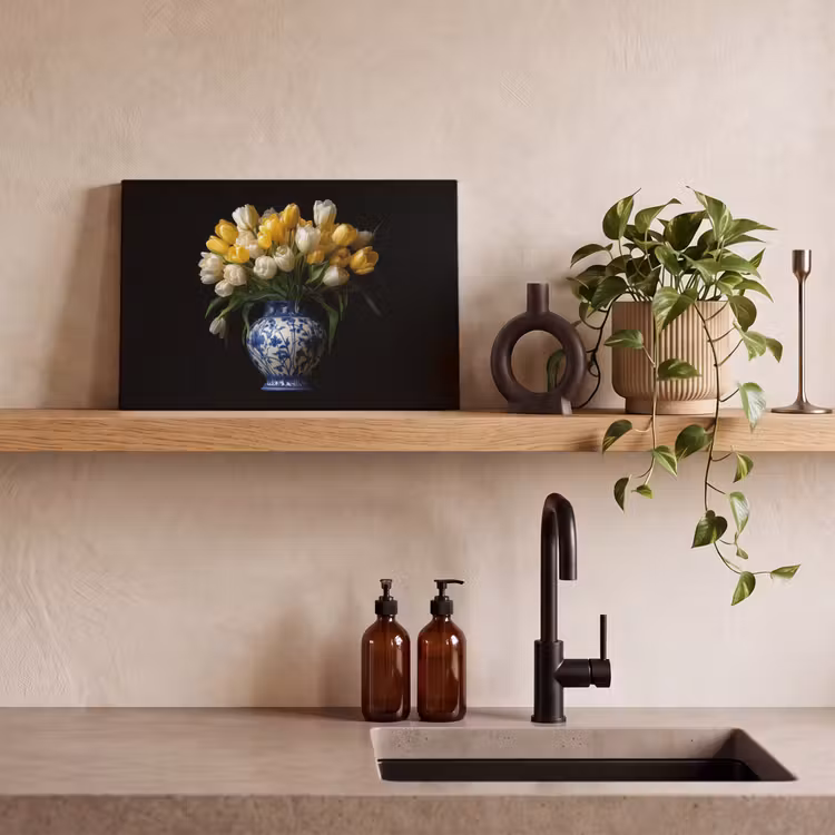 Canvas schilderij - Geel - Tulpen - Vaas - Bloemen — 3