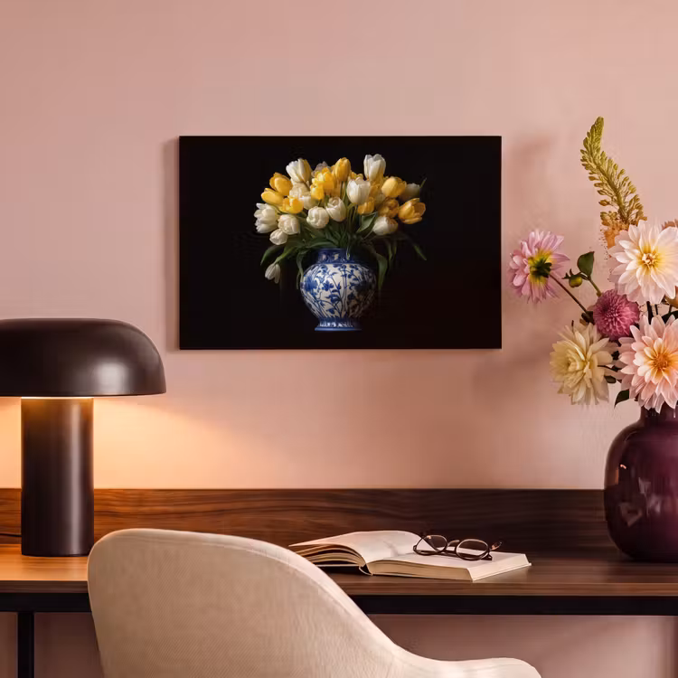 Canvas schilderij - Geel - Tulpen - Vaas - Bloemen — 4