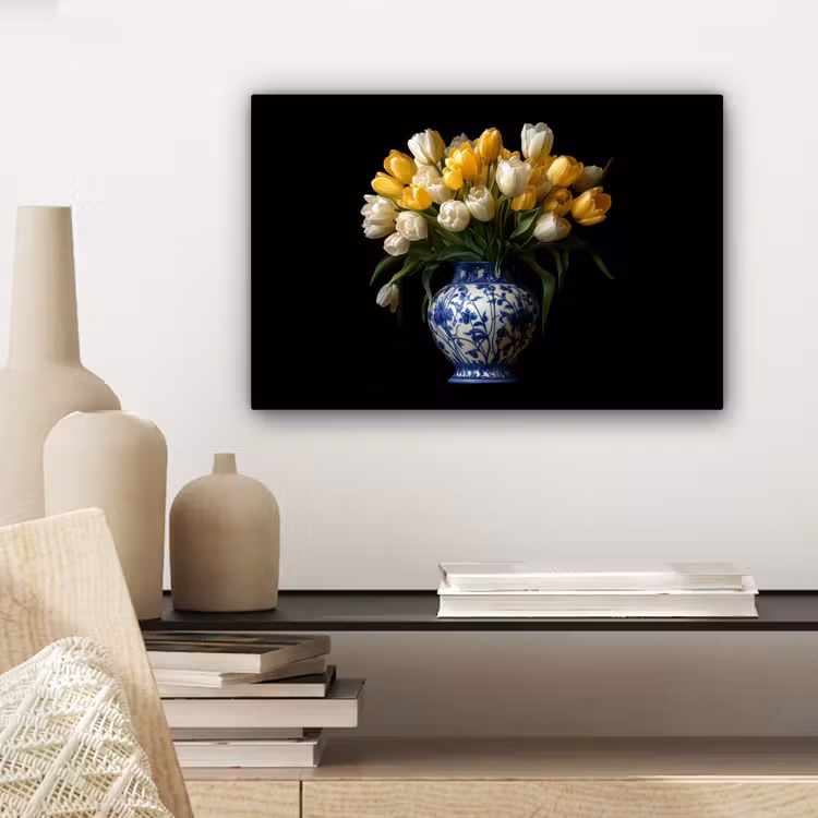 Canvas schilderij - Geel - Tulpen - Vaas - Bloemen — 5
