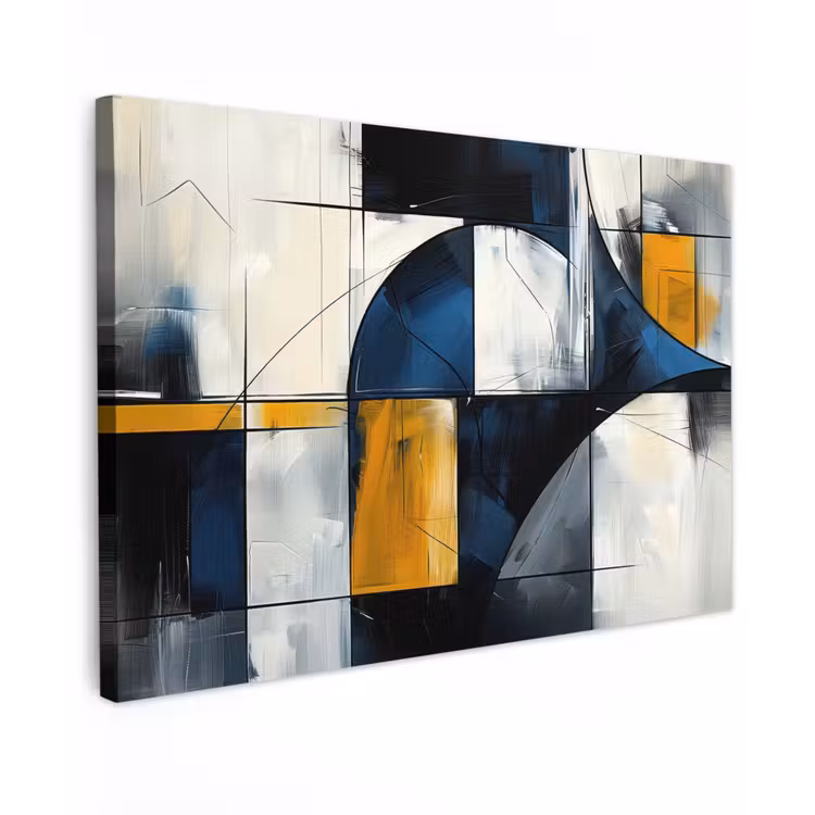 Canvas schilderij - Abstract - Vormen - Goud - Blauw - Geometrisch — 1